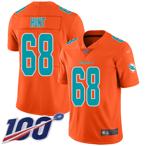 Nike Miami Dolphins #68 Robert Hunt Orange Youth Stitched NFL Limited Inverted Legend 100th Season Jersey